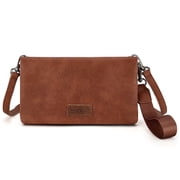 Wrangler Womens Wristlet Wallet RFID Blocking Bifold Clutch Credit Card Holder Purse with Crossbody Strap, Brown