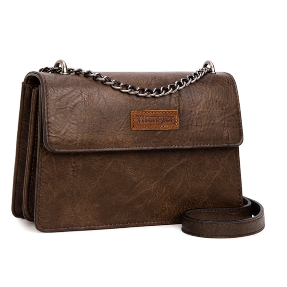 Wrangler Crossbody Purse for Women Shoulder Bag Vintage Wallets with Chain Strap, Coffee