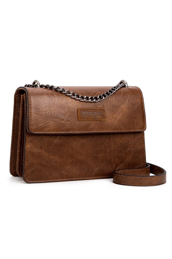 Wrangler Crossbody Purse for Women Shoulder Bag Vintage Wallets with Chain Strap, Brown