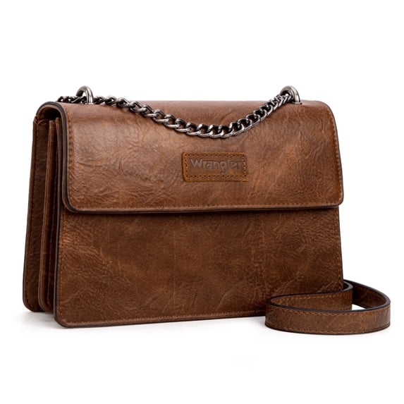 Wrangler Crossbody Purse for Women Shoulder Bag Vintage Wallets with Chain Strap, Brown