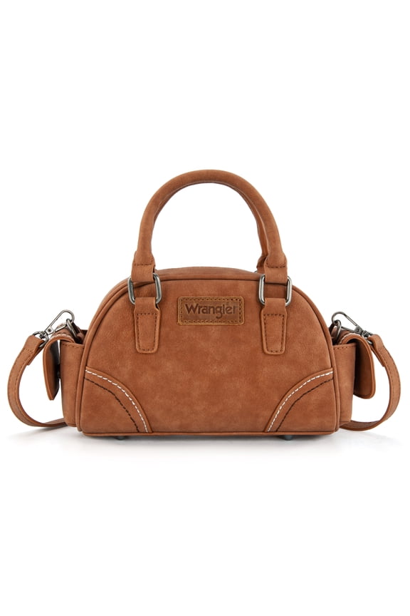 Wrangler Small Crossbody Purses for Women Boston Barrel Bag Mini Top Handle Bags with Crossbody Strap, Brown