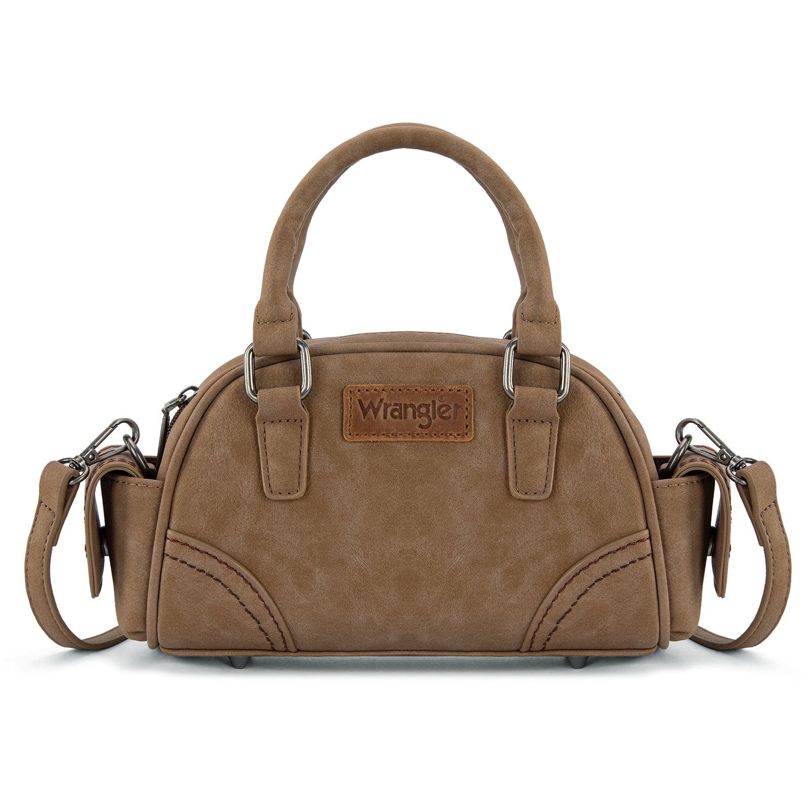 Wrangler Small Crossbody Purses for Women Boston Barrel Bag Mini Top Handle Bags with Crossbody Strap, Khaki
