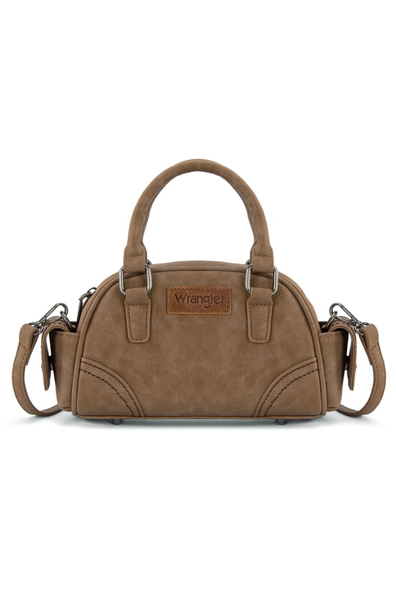 Wrangler Small Crossbody Purses for Women Boston Barrel Bag Mini Top Handle Bags with Crossbody Strap, Khaki