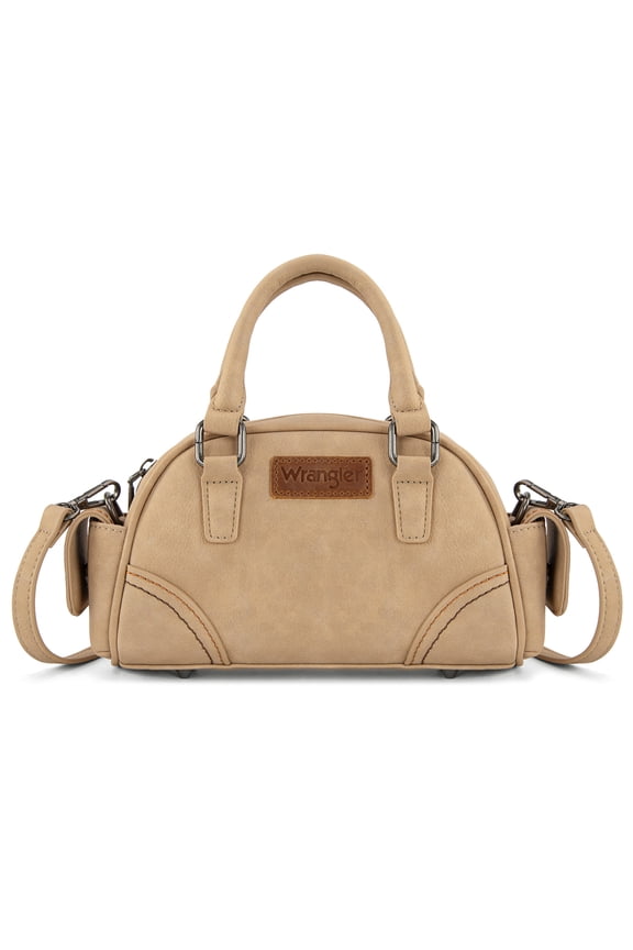 Wrangler Small Crossbody Purses for Women Boston Barrel Bag Mini Top Handle Bags with Crossbody Strap, Tan