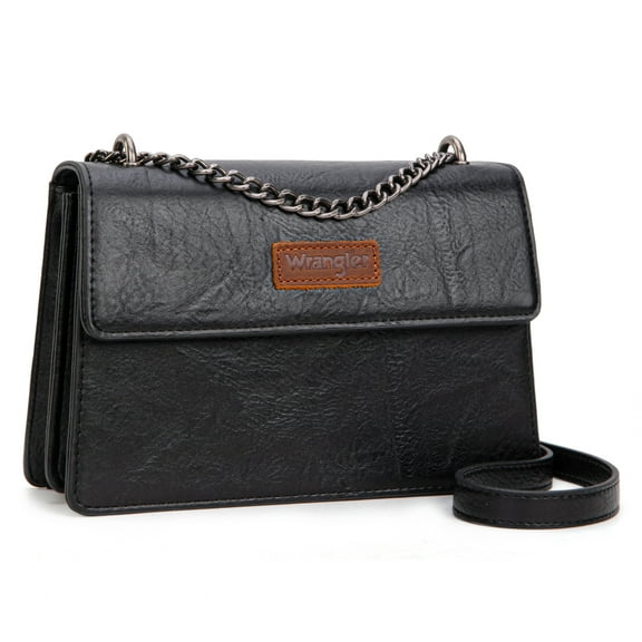 Wrangler Crossbody Purse for Women Shoulder Bag Vintage Wallets with Chain Strap, Black