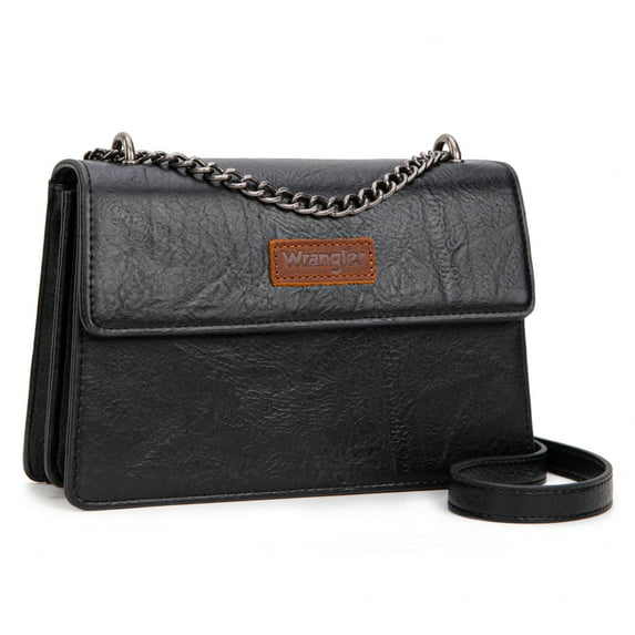 Wrangler Crossbody Purse for Women Shoulder Bag Vintage Wallets with Chain Strap, Black