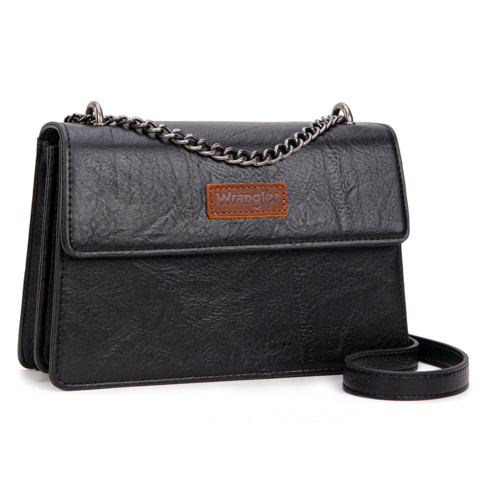 Wrangler Crossbody Purse for Women Shoulder Bag Vintage Wallets with Chain Strap, Black