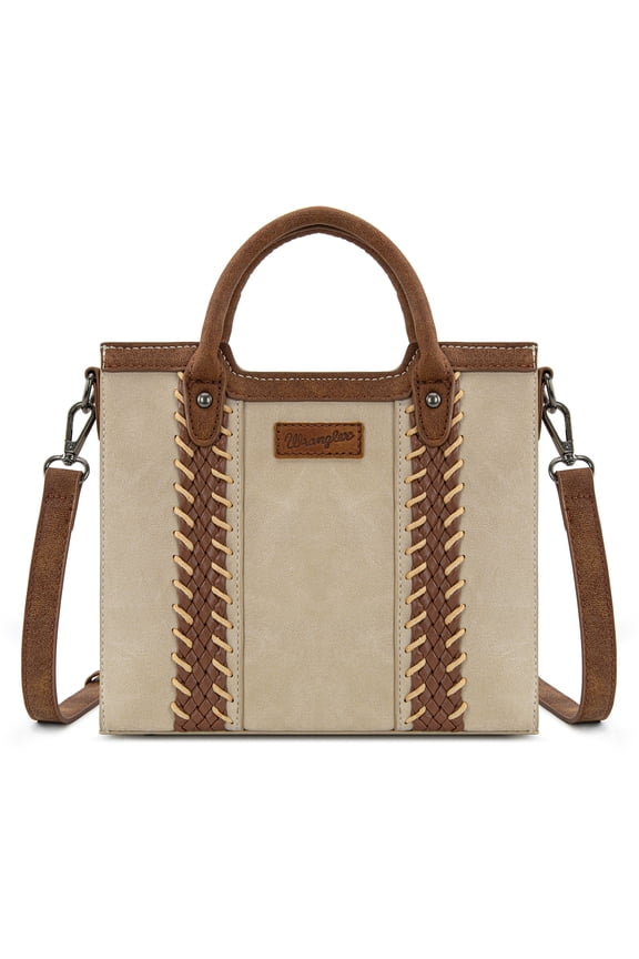 Wrangler Womens Braided Tote Bag Western Style Suede Top Handle Handbag With Detachable Crossbody Strap, Beige
