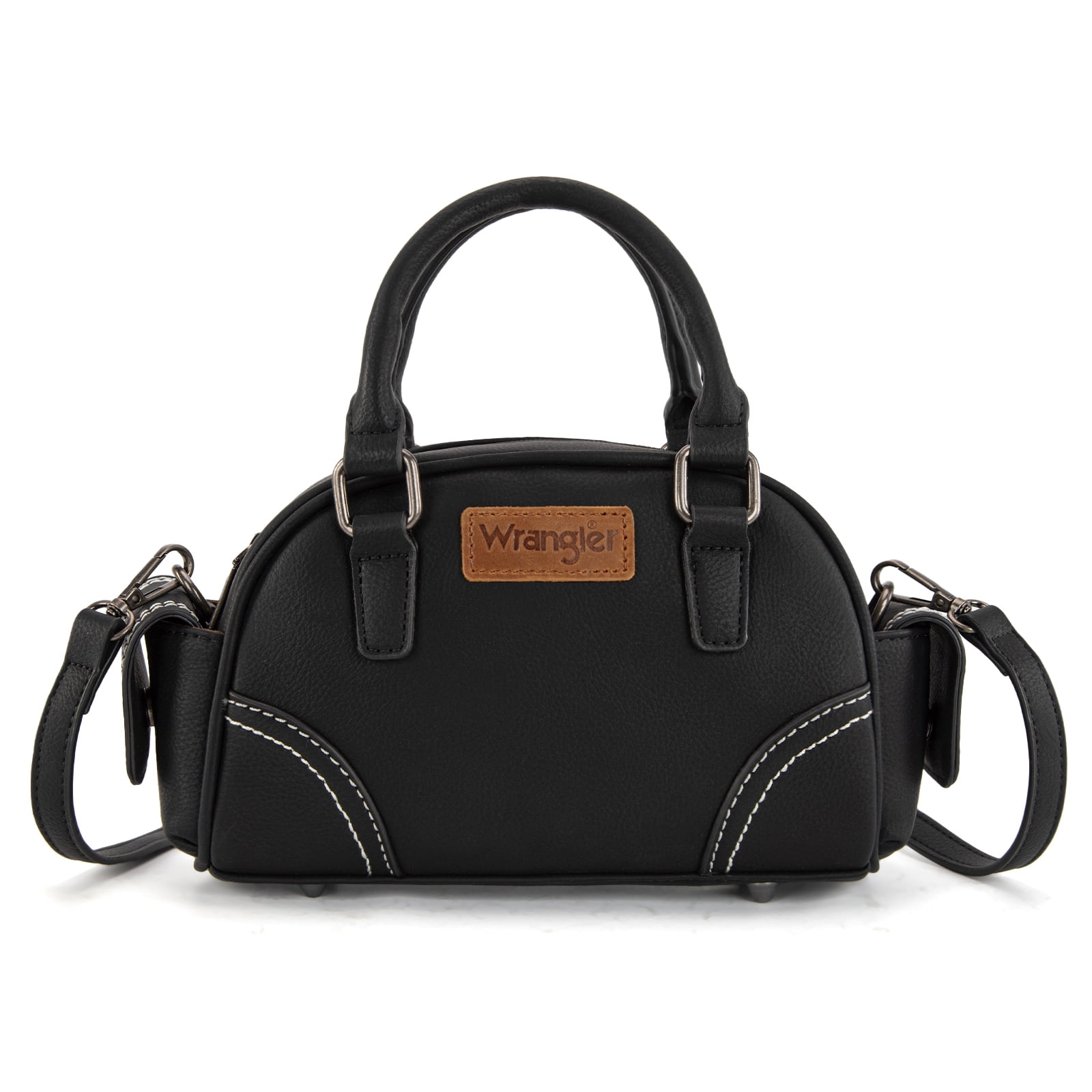 Wrangler Small Crossbody Purses for Women Boston Barrel Bag Mini Top Handle Bags with Crossbody Strap, Black