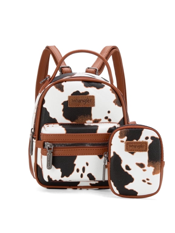Wrangler Mini Backpack Cute Cow Print Backpack Purse for Women, Brown