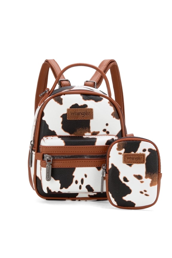 Wrangler Mini Backpack Cute Cow Print Backpack Purse for Women, Brown