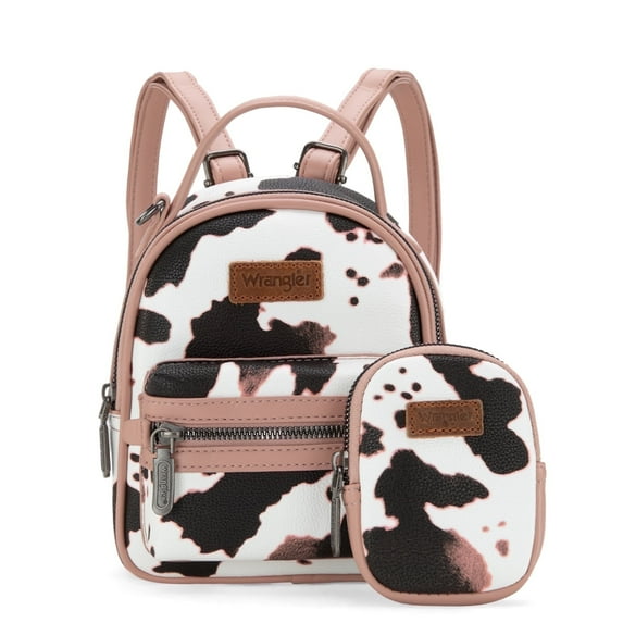 Wrangler Mini Backpack Cute Cow Print Backpack Purse for Women, Pink