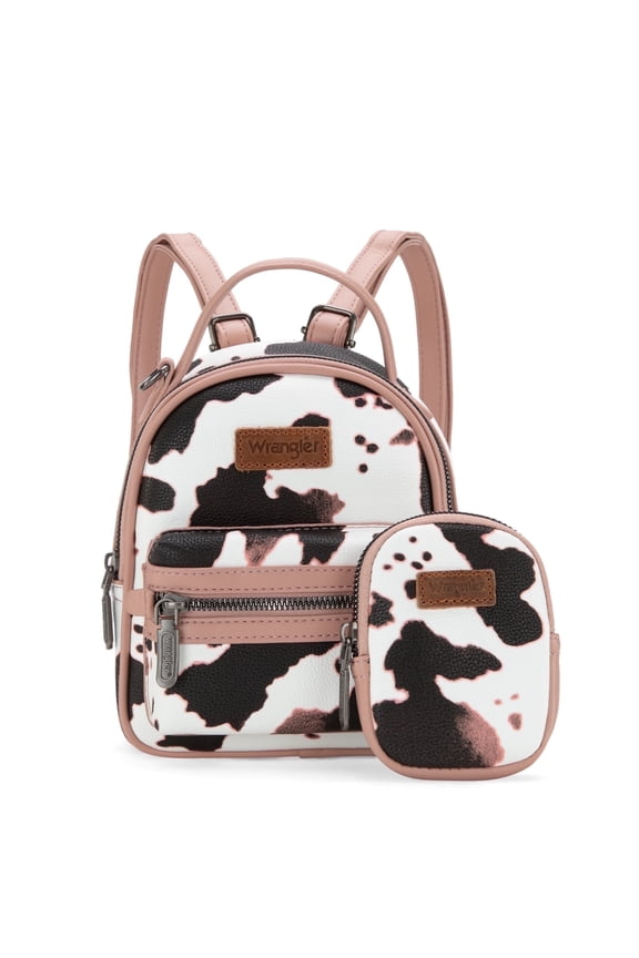 Wrangler Mini Backpack Cute Cow Print Backpack Purse for Women, Pink