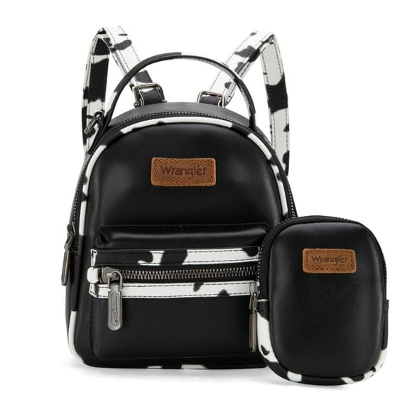 Wrangler Mini Backpack Cute Cow Print Backpack Purse for Women, Black