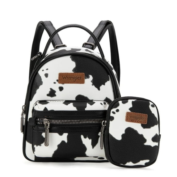 Wrangler Mini Backpack Cute Cow Print Backpack Purse for Women, Black