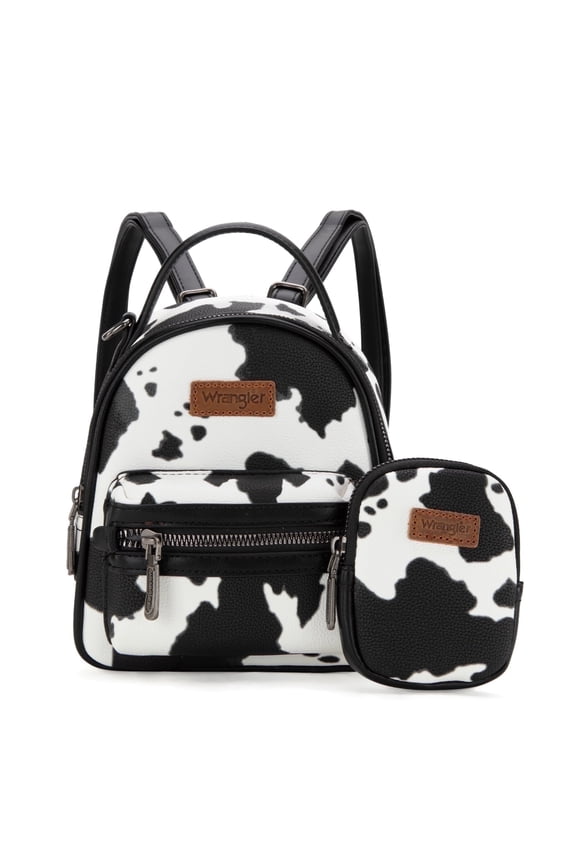 Wrangler Mini Backpack Cute Cow Print Backpack Purse for Women, Black