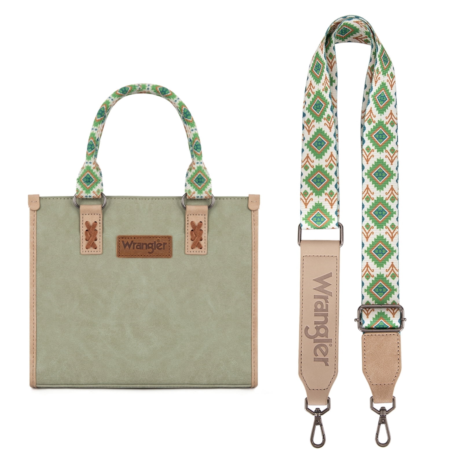 Wrangler Tote Bag for Women Western Retro Purse Top Handle Handbags with Aztec Strap, Green