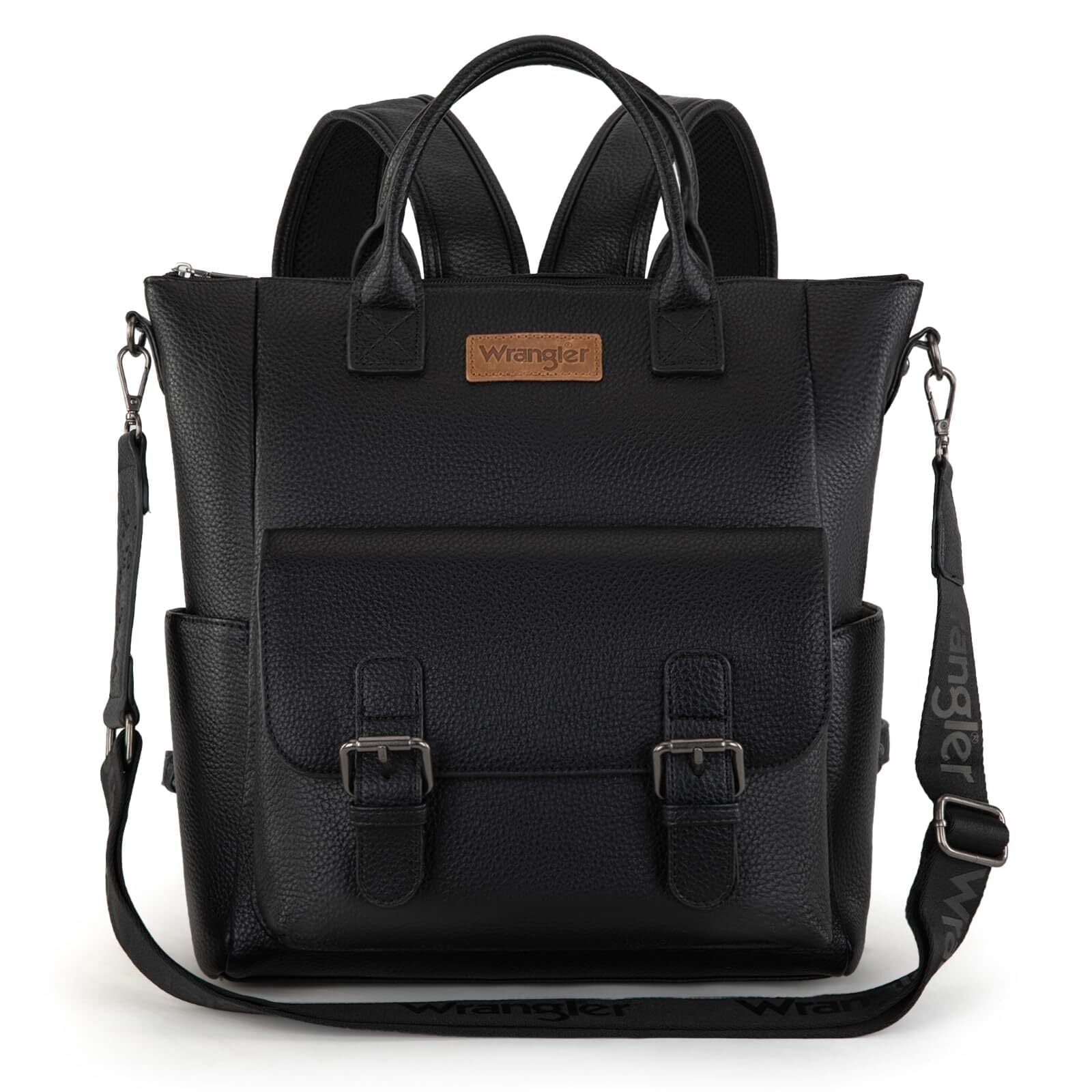 black leather backpack tote Women's Laptop perfect for work Convertible Black Leather Backpack Tote: