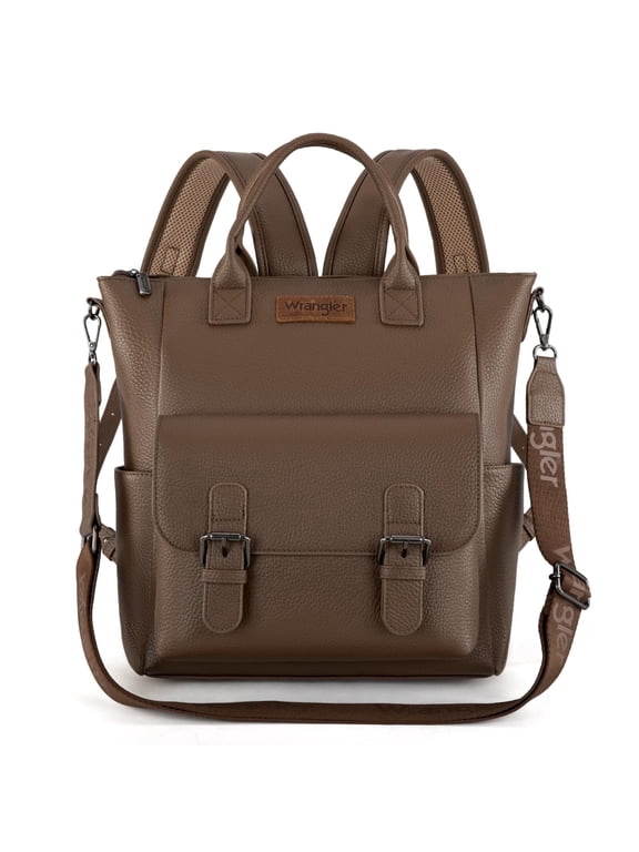 Wrangler Backpack Purse for Women Medium Size Convertible Backpack with Crossbody Strap for Travel Work, Khaki