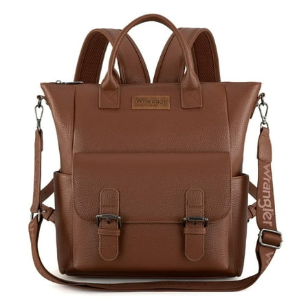 Wrangler Backpack Purse for Women Medium Size Convertible Backpack with Crossbody Strap for Travel Work, Brown