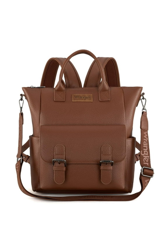 Wrangler Backpack Purse for Women Medium Size Convertible Backpack with Crossbody Strap for Travel Work, Brown