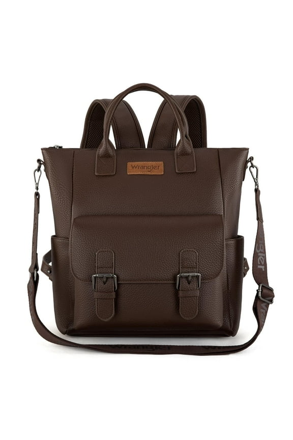 Wrangler Backpack Purse for Women Medium Size Convertible Backpack with Crossbody Strap for Travel Work, Coffee