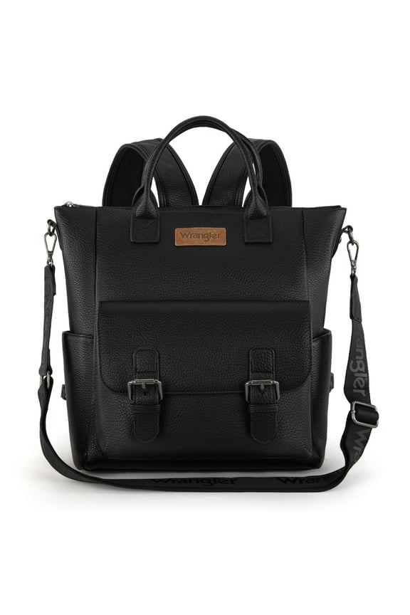 Wrangler Backpack Purse for Women Medium Size Convertible Backpack with Crossbody Strap for Travel Work, Black
