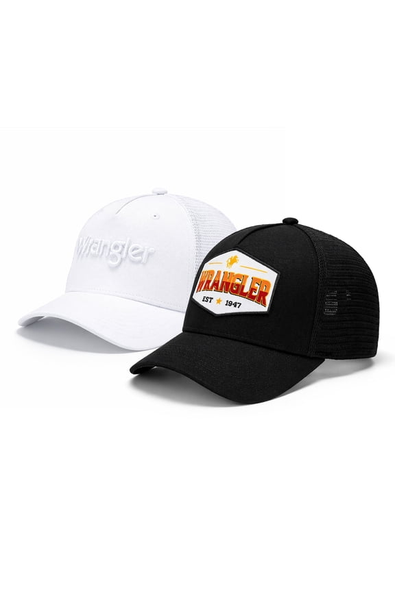 Wrangler Baseball Cap Hat Set for Women Unisex Adjustable Snapback Breathable Mesh Structured Casual Outdoor, Black-Off White-C