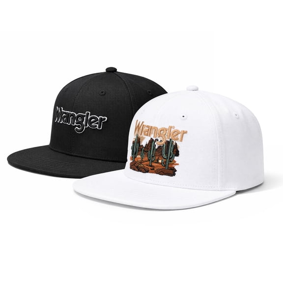 Wrangler Baseball Cap Hat Set for Men and Women Unisex Trucker Hat Breathable Mesh Structured 8-Panel Adjustable Snapback Cap, Off White-Black-A