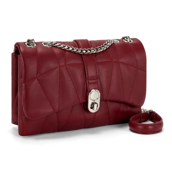 Montana West Quilted Crossbody Bag for Women Small Clutch Purse with Silver Chain, Burgundy