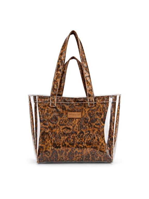 Wrangler Clear Tote Bag for Women with Leopard Print Insert & Pouches, Brown