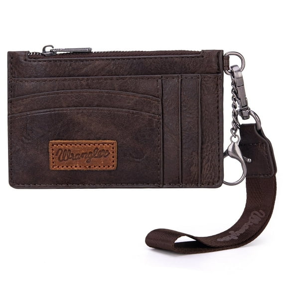 Wrangler Small Credit Card Holder for Women Slim Card Holder Wallet Womens Ladies Female Wristlet Keychain Wallet, Solid-Coffee