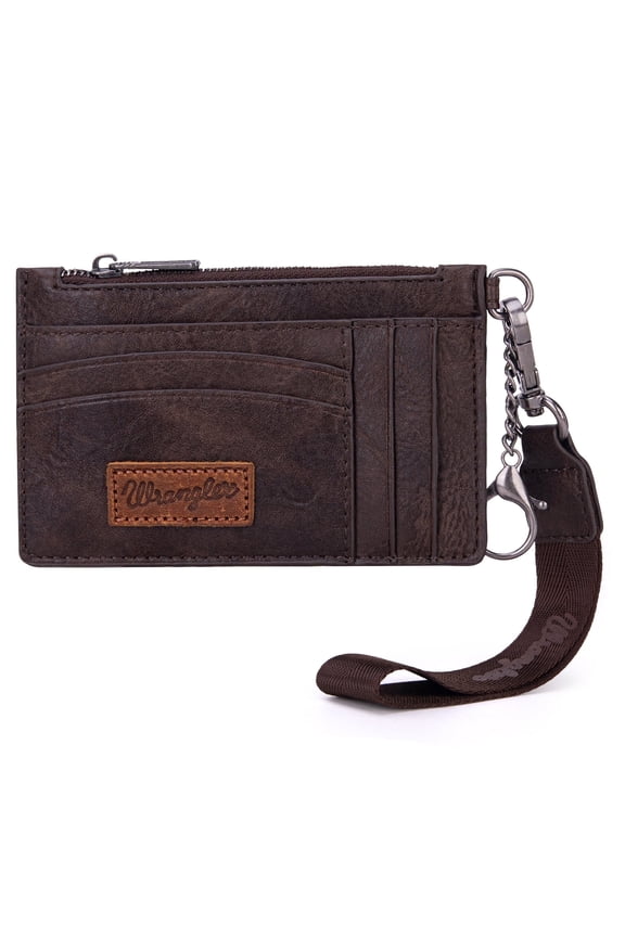 Wrangler Small Credit Card Holder for Women Slim Card Holder Wallet Womens Ladies Female Wristlet Keychain Wallet, Solid-Coffee