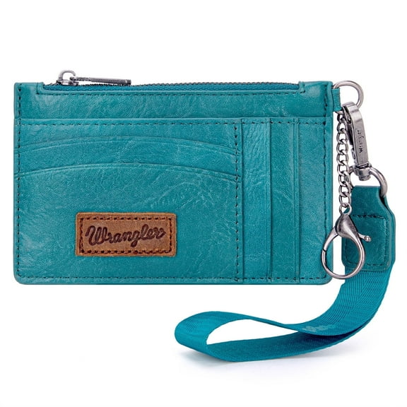 Wrangler Small Credit Card Holder for Women Slim Card Holder Wallet Womens Ladies Female Wristlet Keychain Wallet, Solid-Turquoise