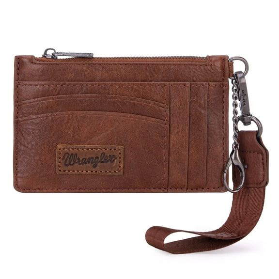 Wrangler Small Credit Card Holder for Women Slim Card Holder Wallet Womens Ladies Female Wristlet Keychain Wallet, Solid-Brown