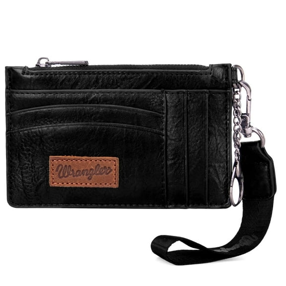 Wrangler Small Credit Card Holder for Women Slim Card Holder Wallet Womens Ladies Female Wristlet Keychain Wallet, Solid-Black