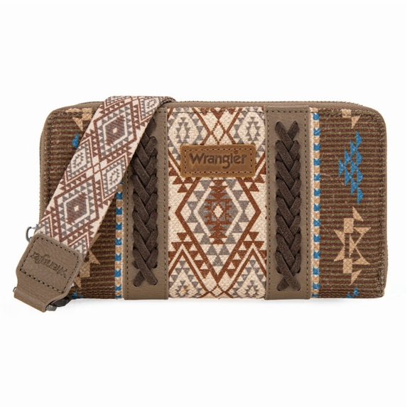 Wrangler Wristlet Western Wallet Boho Aztec Credit Card Holder for Women, Coffee