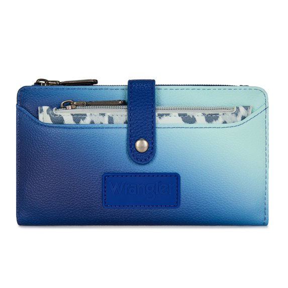 Wrangler Wallet for Women Leopard Print RFID Wallets Bifold Ladies Clutch Wallet, Navy