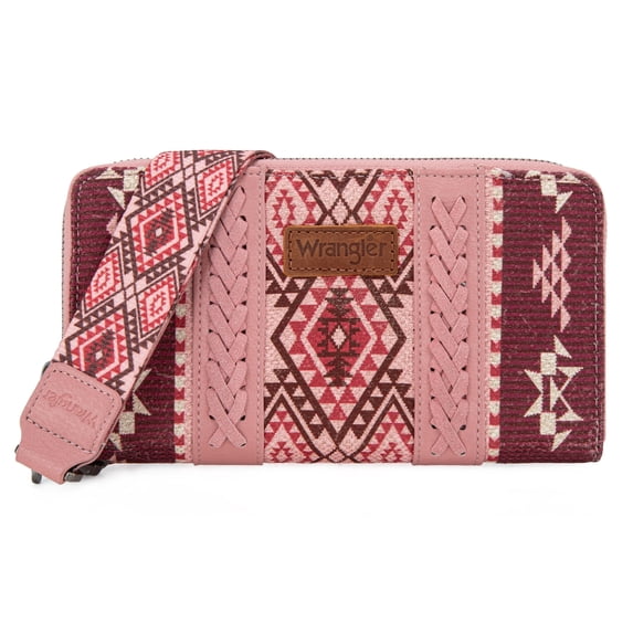 Wrangler Wristlet Western Wallet Boho Aztec Credit Card Holder for Women, Pink