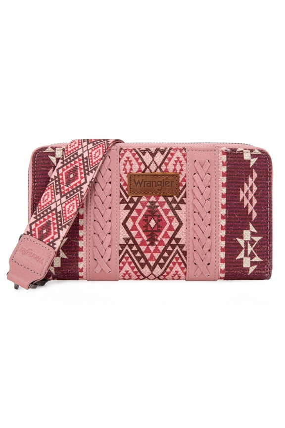 Wrangler Wristlet Western Wallet Boho Aztec Credit Card Holder for Women, Pink