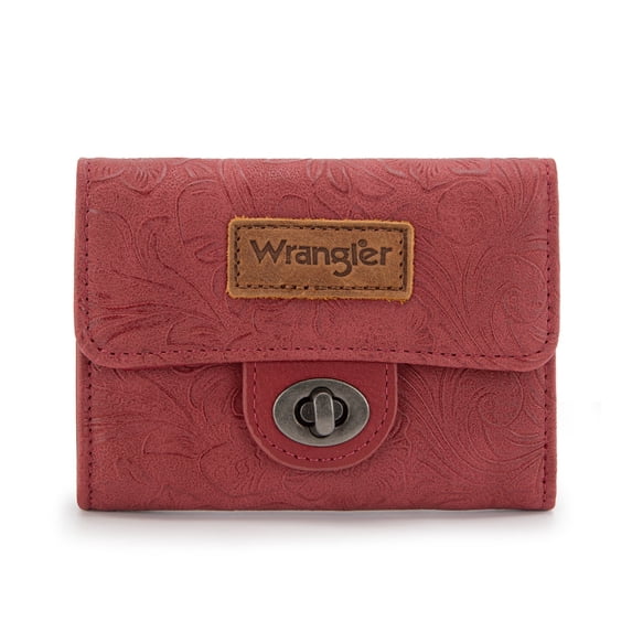 Wrangler Women's Wallet Minimalist Small Pocket Wallet Trifold Money Organizers Cute Ladies Wallet with Zipper Coin Pocket, Burgundy