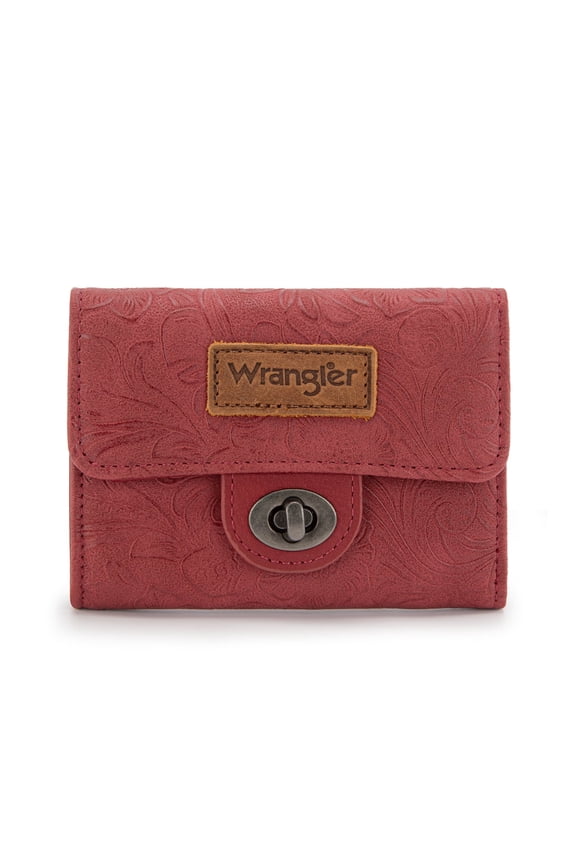 Wrangler Women's Wallet Minimalist Small Pocket Wallet Trifold Money Organizers Cute Ladies Wallet with Zipper Coin Pocket, Burgundy