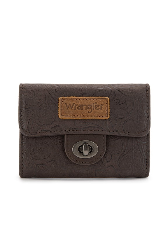 Wrangler Women's Wallet Minimalist Small Pocket Wallet Trifold Money Organizers Cute Ladies Wallet with Zipper Coin Pocket, Coffee
