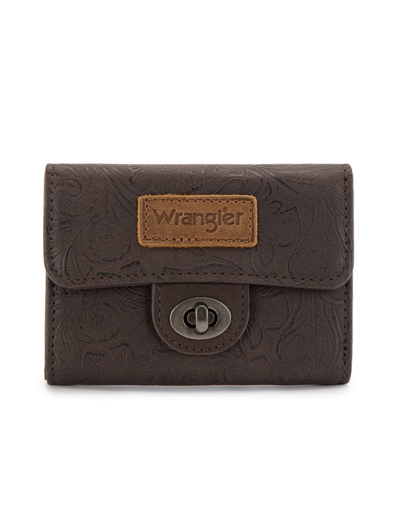 Wrangler Women's Wallet Minimalist Small Pocket Wallet Trifold Money Organizers Cute Ladies Wallet with Zipper Coin Pocket, Coffee