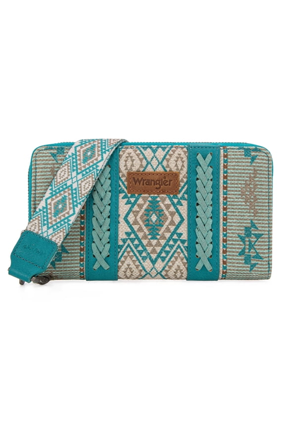 Wrangler Wristlet Western Wallet Boho Aztec Credit Card Holder for Women, Turquoise