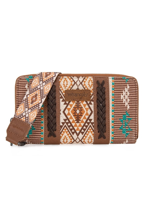 Wrangler Wristlet Western Wallet Boho Aztec Credit Card Holder for Women, Brown