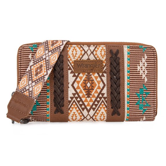 Wrangler Wristlet Western Wallet Boho Aztec Credit Card Holder for Women, Brown