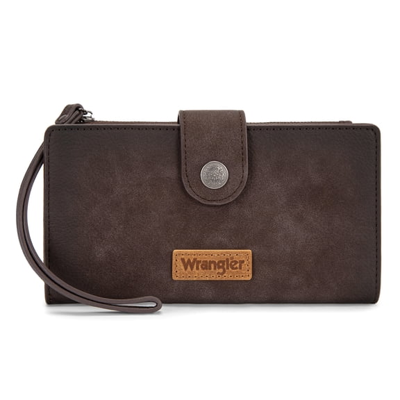 Wrangler Wallets Women Small Wristlet Wallets, Card Cases & Money Organizers Wallet Bifold with Phone Pocket and Rfid Lining, Coffee
