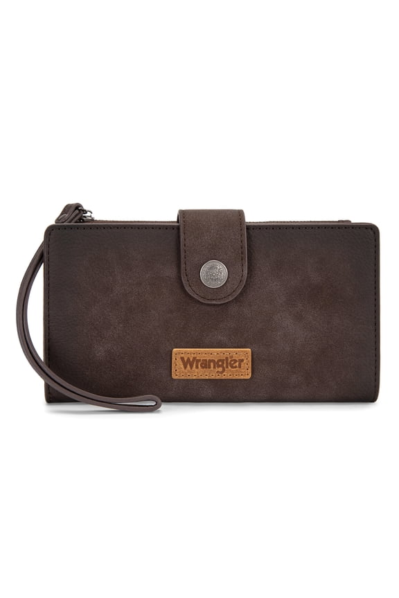 Wrangler Wallets Women Small Wristlet Wallets, Card Cases & Money Organizers Wallet Bifold with Phone Pocket and Rfid Lining, Coffee