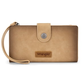Wrangler Wallets Women Small Wristlet Wallets, Card Cases & Money Organizers Wallet Bifold with Phone Pocket and Rfid Lining, Tan